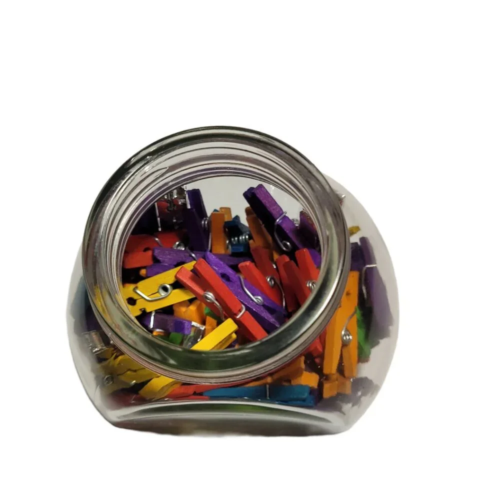 Jug of Multi-Colored Small, Med. Large Wooden Beads & Small Colored Clothespins